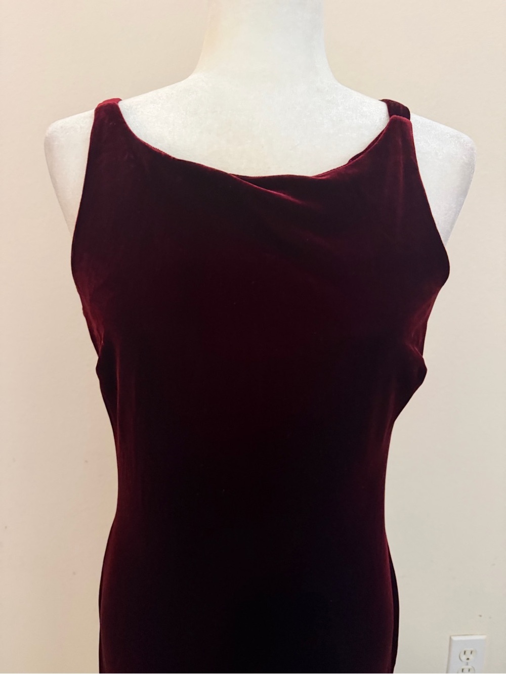 Vintage 1990’s Bebe Burgundy Red Velvet Midi Dress Size L Grunge Y2K Minimalist - Picture 3 of 12